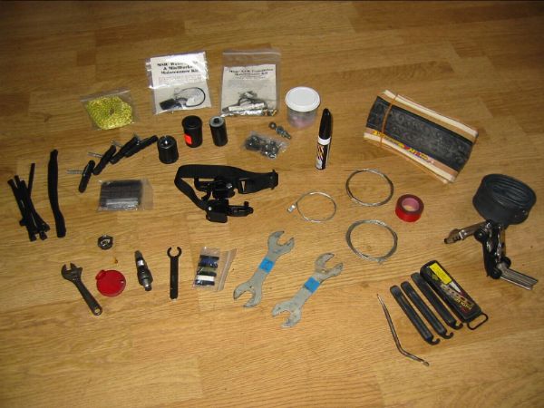 Tools strewn across the kitchen floor